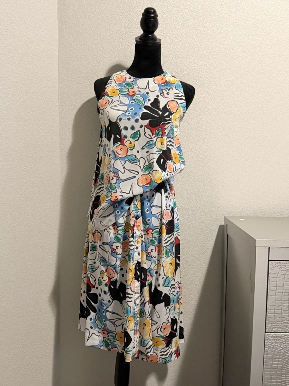 Floral Print Sleeveless Midi Dress - White Multi